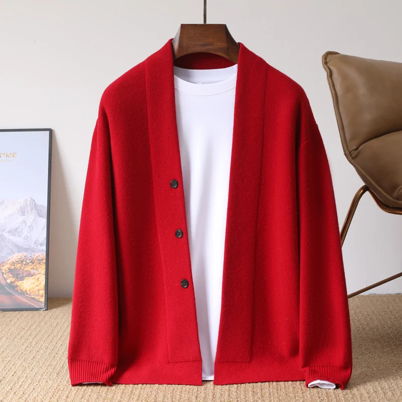 

Осенне-зимний вязаный шерстяной кардиган, мужской однотонный повседневный свитер, пальто «Джокер», молодое пальто