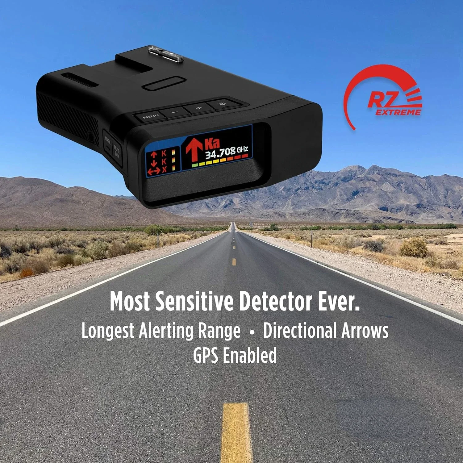 EXTREME LONG RANGE Laser/Radar Detector, Built-in GPS, Real-Time Alerts, Dual-Antennas Front & Rear w/Directional Arrows