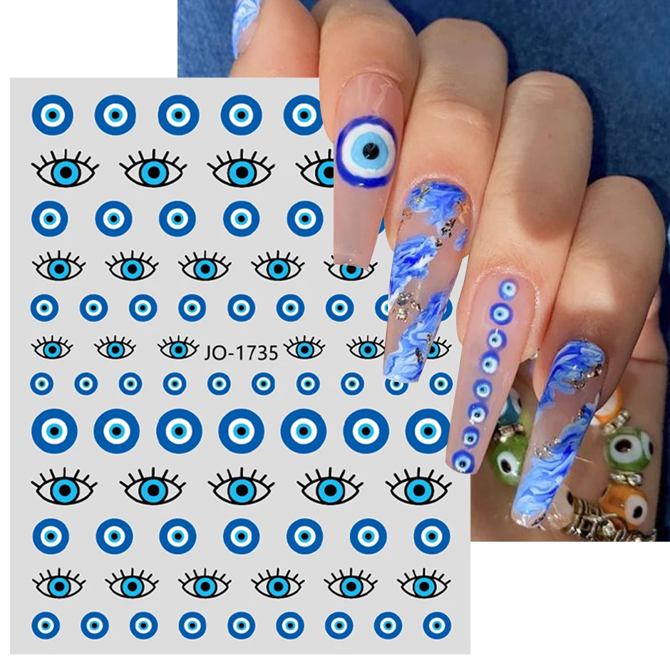 3D Blue Eye Design Nail Sticker Evil Eye Decals For Nail Art Decoration Manicure Accessories Summer Marble Tattoos Foils