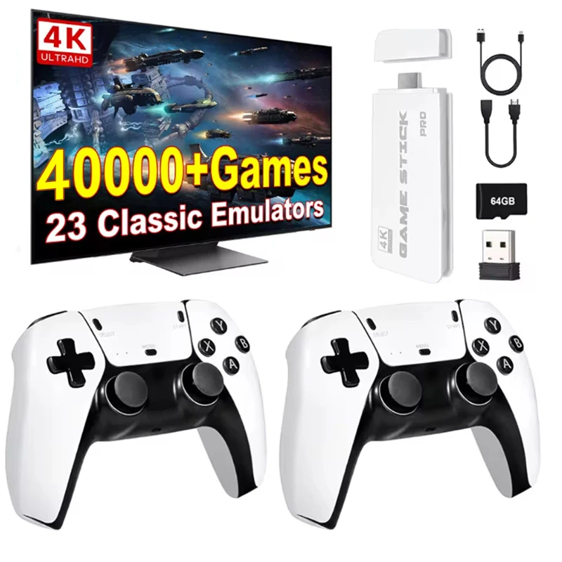 M15 لعبة عصا تلفزيون صغير لعبة محمولة كلاسيكية 4K ريترو لعبة وحدات تحكم لاسلكية HD إخراج 64G 3/40000 + وحدة تحكم الألعاب #1
