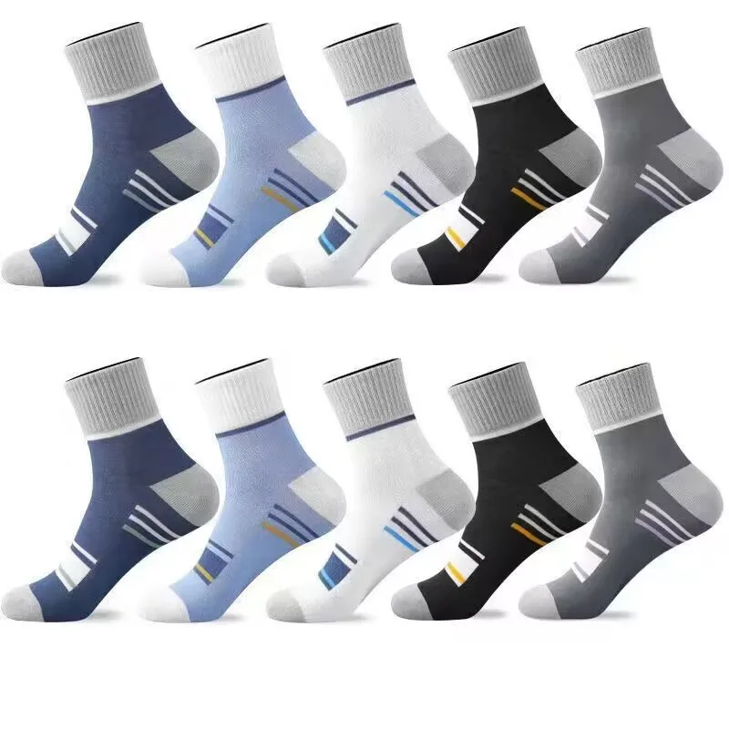 Chaussettes de sport pour hommes, design amortissant, absorbant la transpiration, respirant, rayé coloré, résistant aux plis, printemps, automne, 12 paires