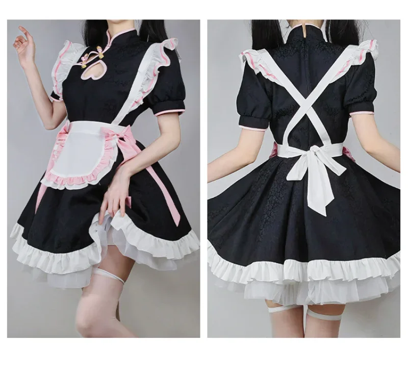 Anime Lolita Maid Kleid Chinesisches Cheongsam Kleid Rosa Kawaii Maid Cosplay Kostüm Party Bühne Kellnerin Maid Rollenspiel Katze Uniform