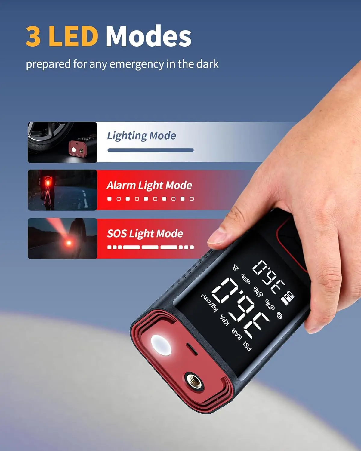 ضاغط هواء محمول لاسلكي بقوة 150 رطل لكل بوصة مربعة مع ضوء LED لإطارات السيارات والمطاطية