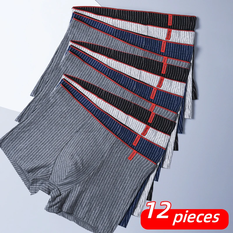 12 Pcs Fashion Men's Cotton Panties Briefs Underwear Men Striped Boys Boxers Underpants Comfort Shorts Boxers Panties