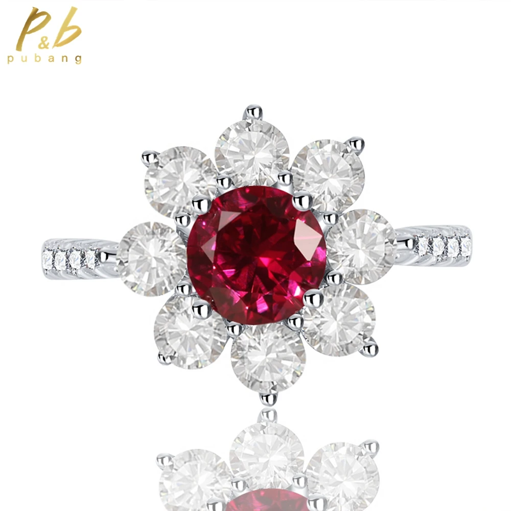 

PuBang Fine Jewelry Solid 925 Sterling Silver Ruby Created Diamond Simple Ring for Women Anniversary Wedding Gifts Drop Shipping