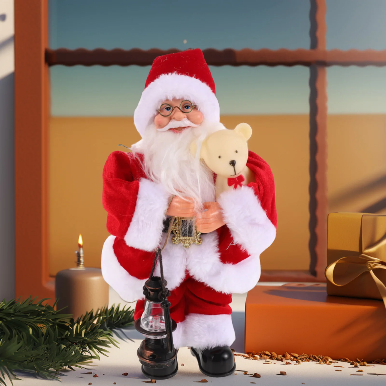 

Santa Claus Christmas Decoration Electric Swinging Dancing Music Playing Festive Figure for Kids Home Mantel Xmas Ornament