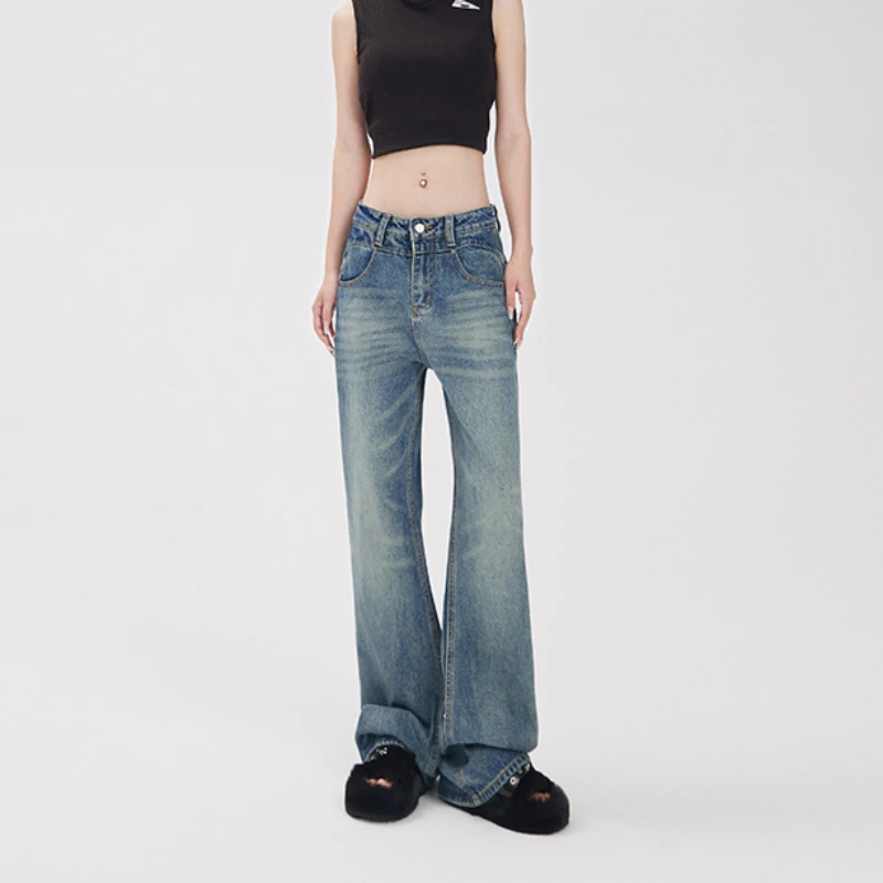 Denim Straight High Waist Streetwear Jeans Vintage Slight Blue Jeans Punk Baggy Long Pants Y2k Work Summer Blue Jeans Capris