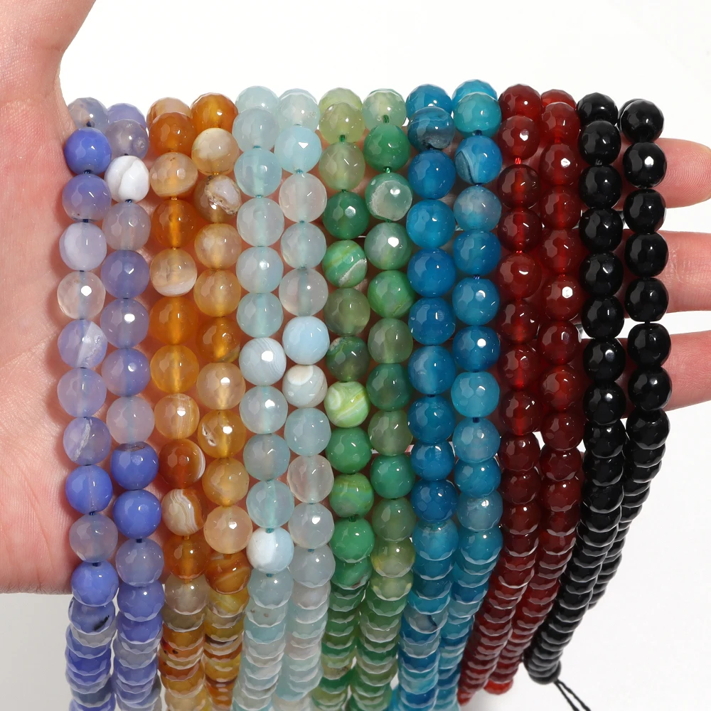 1 Strand Cut Surface Wrapped Agate Beads Natural Stone Beads Round Loose Agate Beads Diy Jewelry Necklace Bracelet Accessories