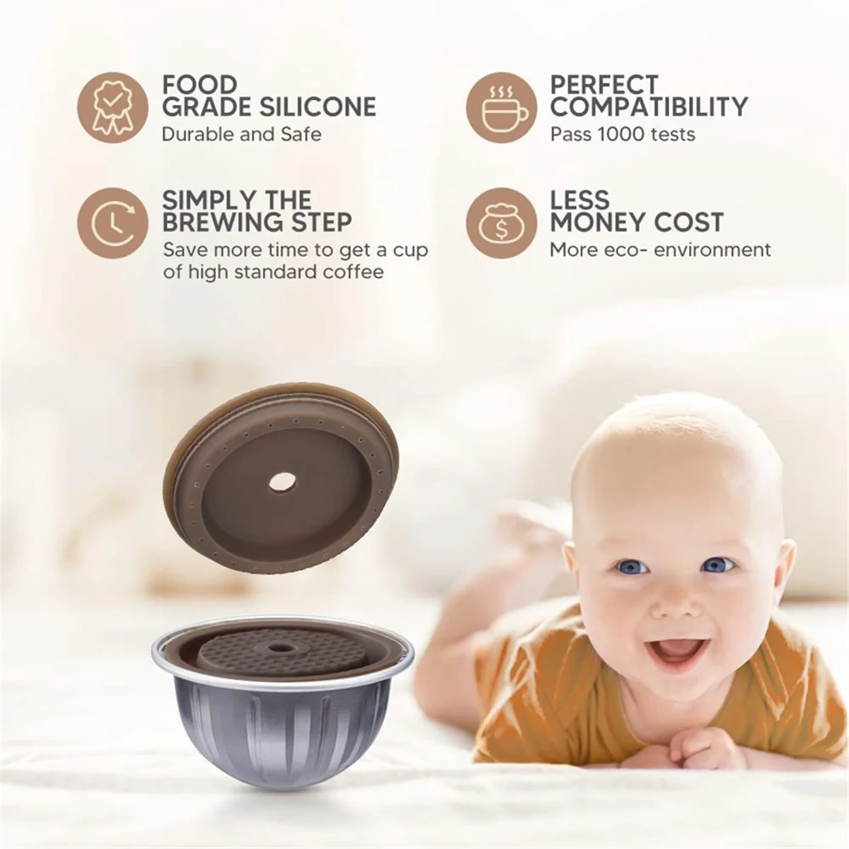 A61T-غطاء كبسولة القهوة القابل لإعادة الاستخدام لغطاء قهوة Vertuoline غطاء سيليكون للطعام لكبسولة نسبرسو Vertuo القابلة لإعادة الملء