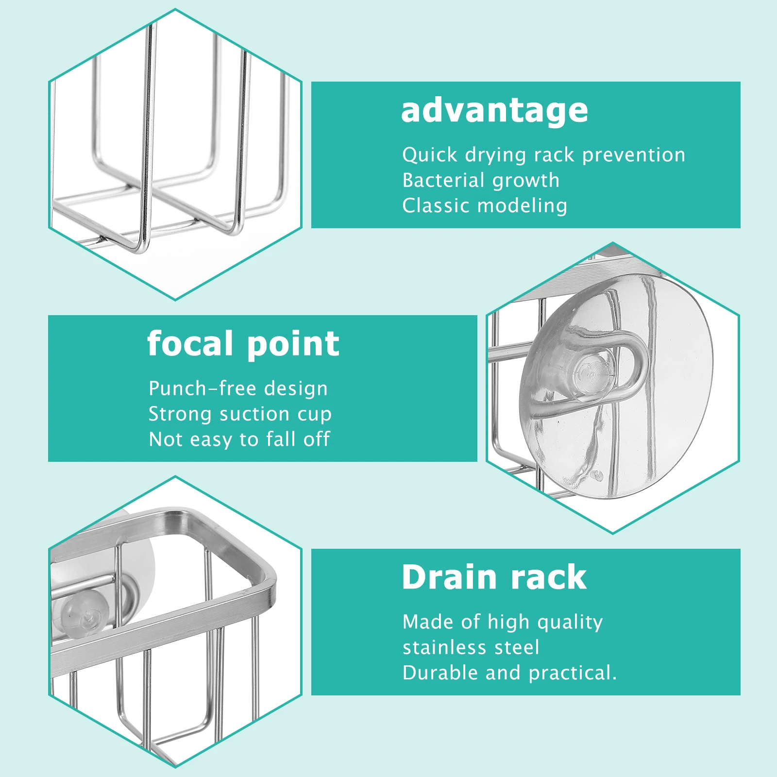 

1Pcs Stainless Steel Sponge Holder Silver Punch Free Suction Cup Kitchen Bathroom Sink Storage Rack Quick Drying Organizer