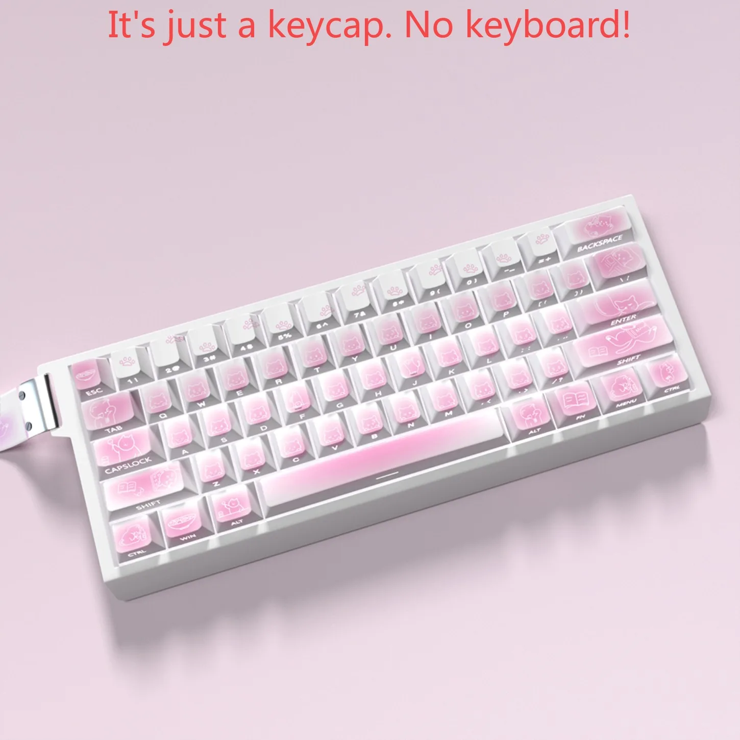 Cat Themed Cherry Side Carved Translucent Keychain Kit PBT 64/74/140 Key Adapter 60/64/84/98/108 Mechanical Keyboard