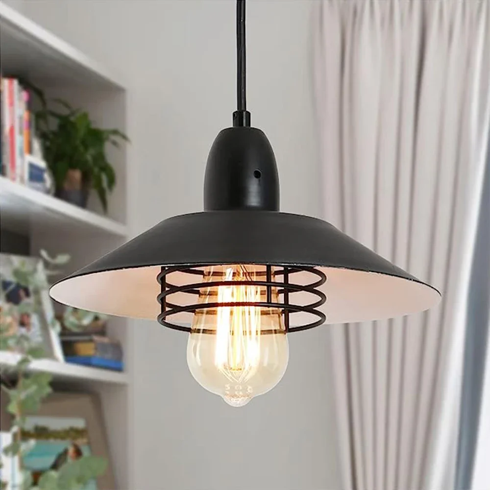 Vintage Pendant Light Black Fixture Pendant Light with Spring Frame Adjustable Metal Pendant Light, E26 [Bulb Not Included]