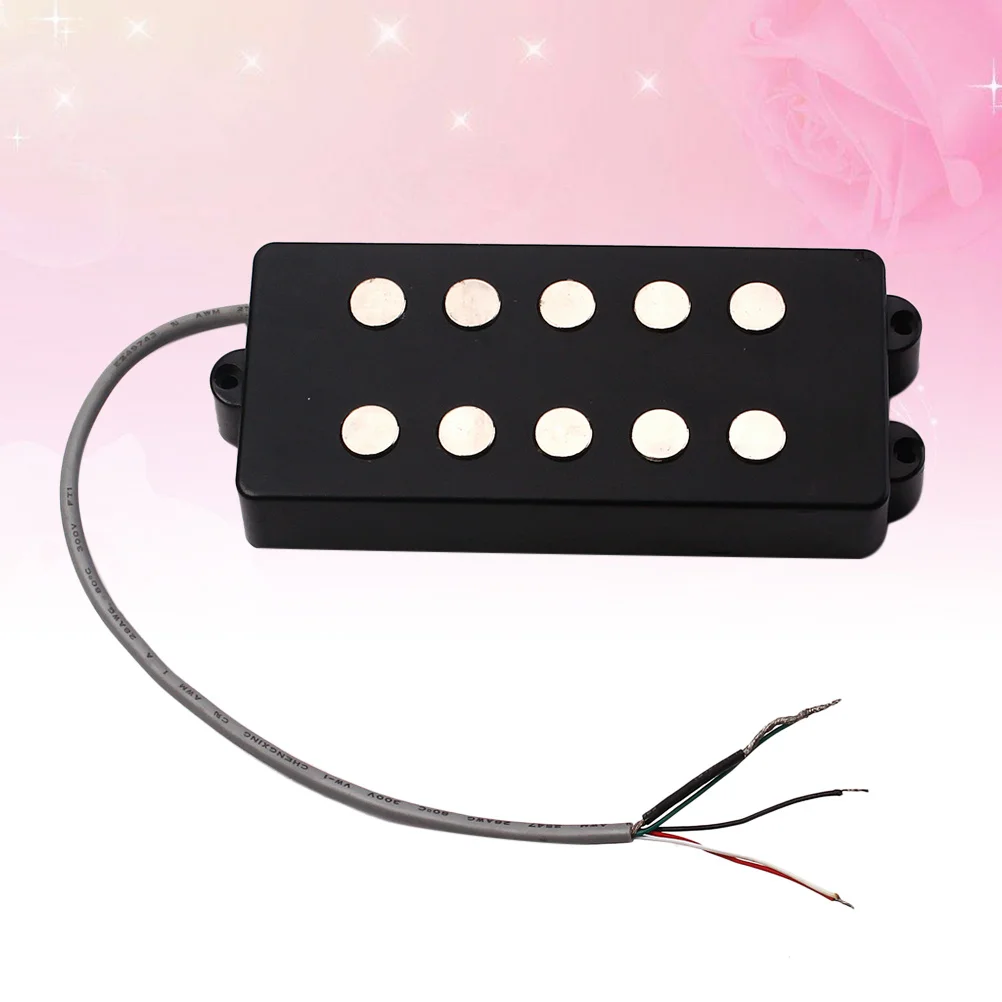 

5 String Electric Bass Pickup Open Style Bridge Neck Set Standard Size Replacement for Bass Guitar Black V Magnet Medium