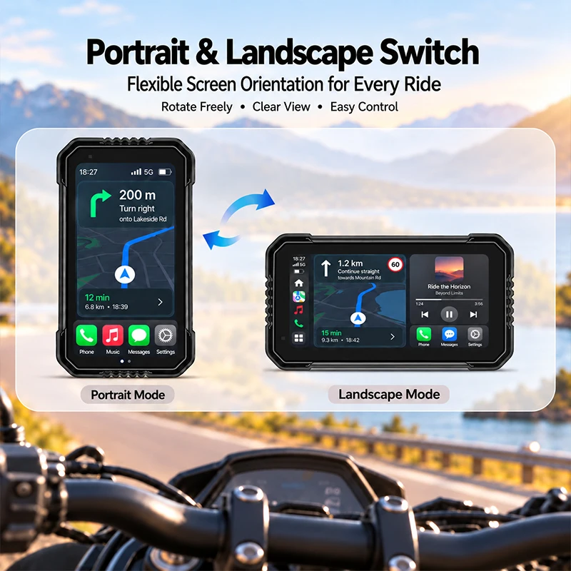 Jansite 6.25 inch Motorcycle GPS Navigation BT5.0 Wireless Carplay Android Auto Digital Dashboard Moto Monitor Screen Rotation