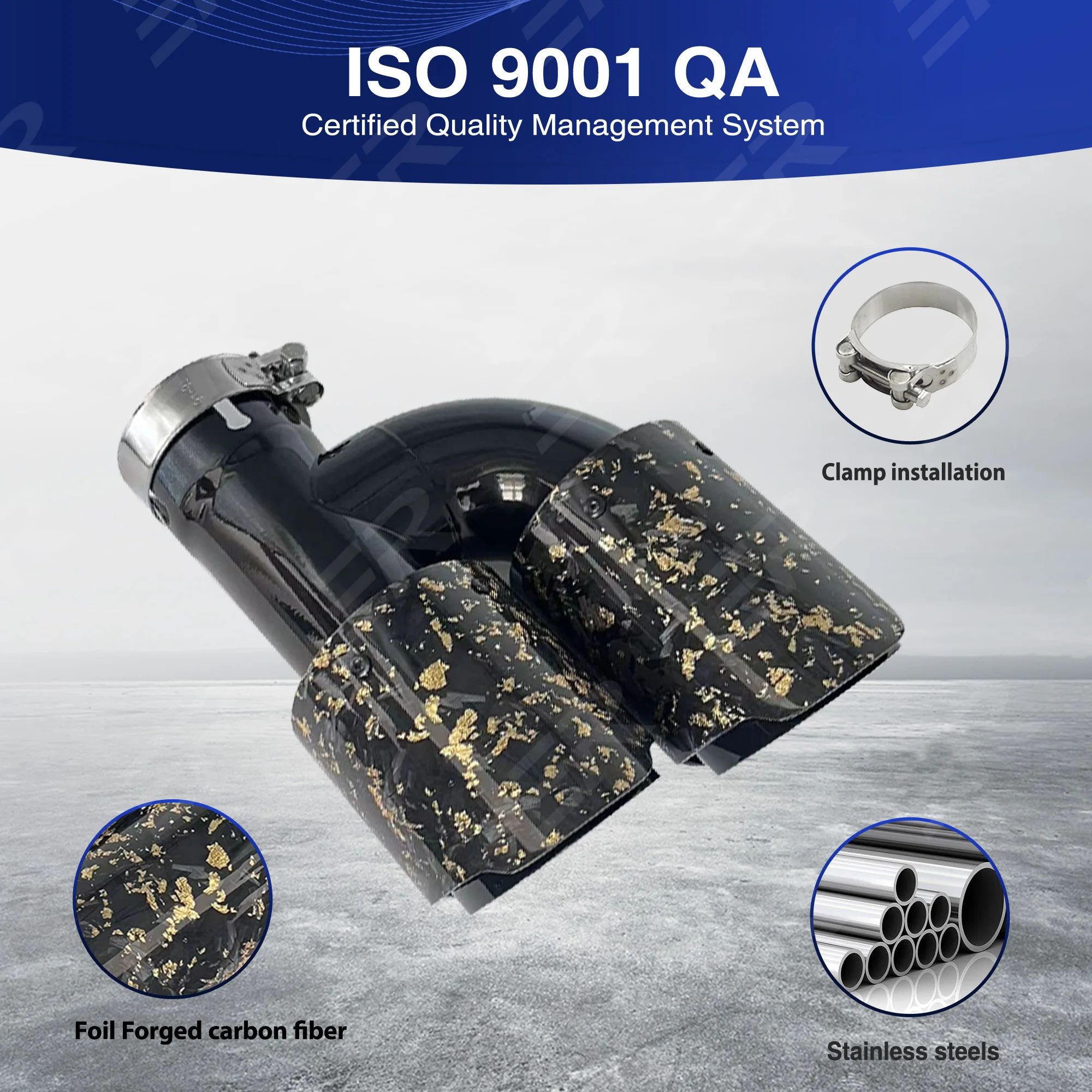 ER منفذ مزدوج العادم تلميح حقيقي لامع ألياف الكربون وعاء من الستانليس الأسود تعديل أنبوب كاتم صوت السيارات لتزيين السيارة #3