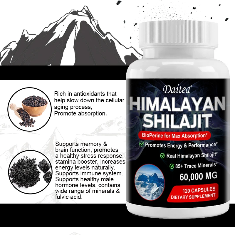 Pure Himalaya Shilajit Capsules - Natural Energizer To Rejuvenate The Body, Improve Mental Clarity and Boost The Immune System