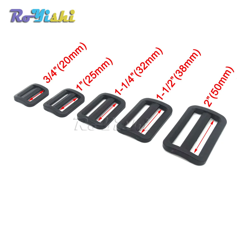 100pcs/pack Plastic Black Curve Tri-Glide Slider Adjustable Buckle for Bags Webbing