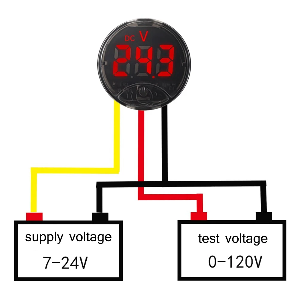 LED Digital Display Round DC Touch Voltmeter DC7-120V 2/3 Wire Voltmeter with Reverse Protection and Low Voltage Alarm Function