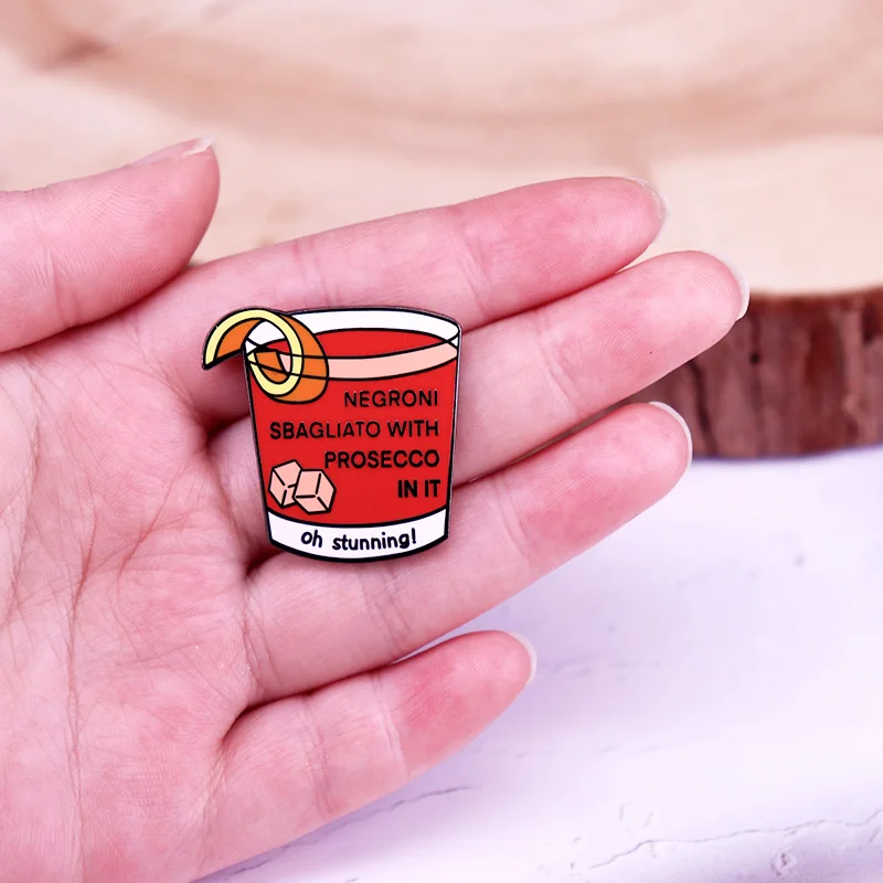 Negroni Sbagliato with Prosecco in It Enamel Pin Cocktail Badge