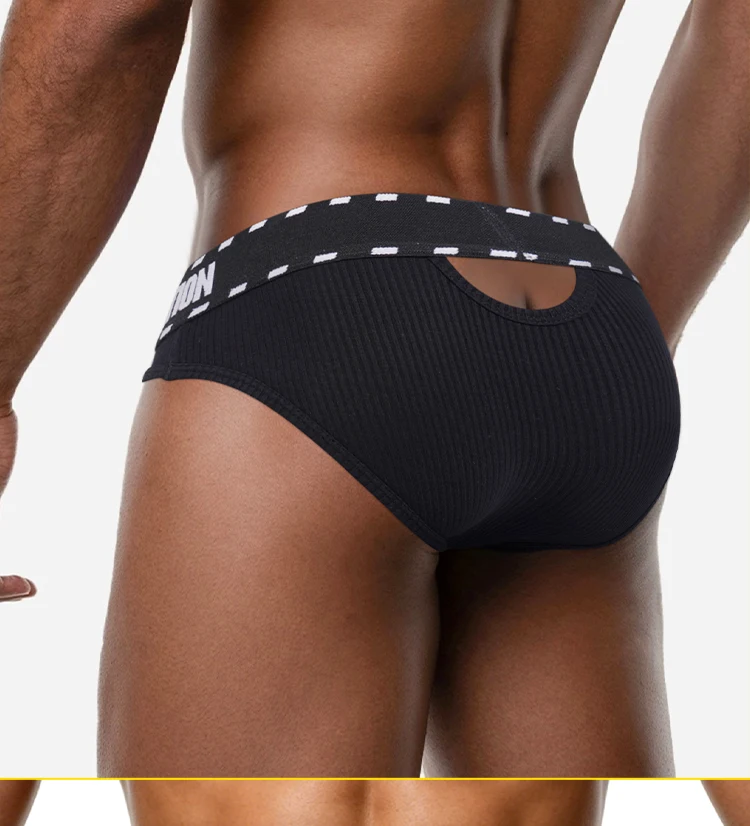 Calzoncillos de algodón para hombre, sexy, con diseño hueco, cintura baja, cinturilla con estampado de advertencia, transpirables, con bolsa 3D acanalada, bragas de verano