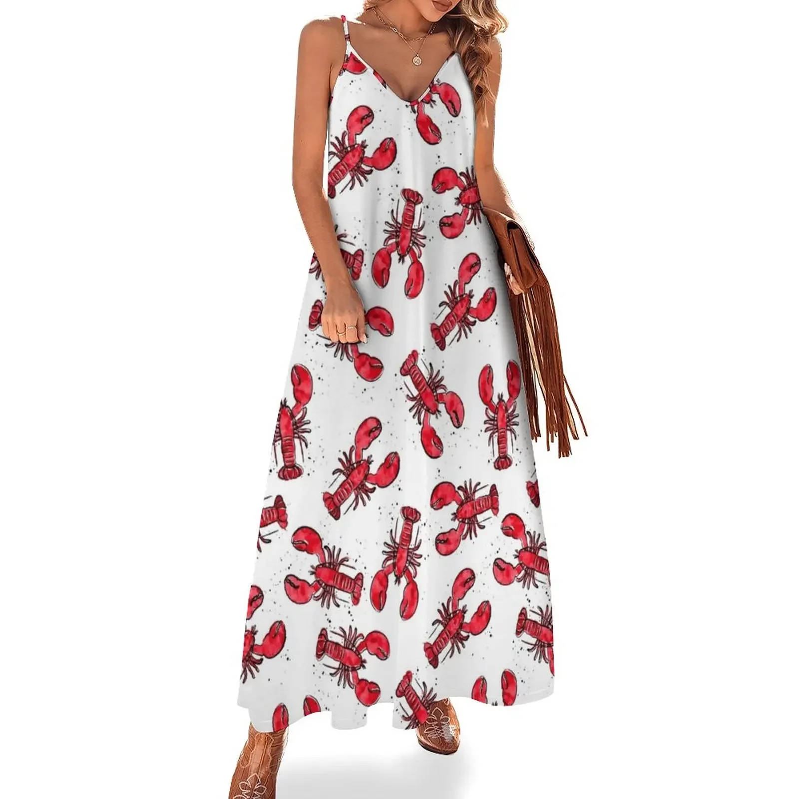 

lobsters - ink and watercolor - red Sleeveless Dress long sleeve dresses summer dress for women 2025 Women's summer suit