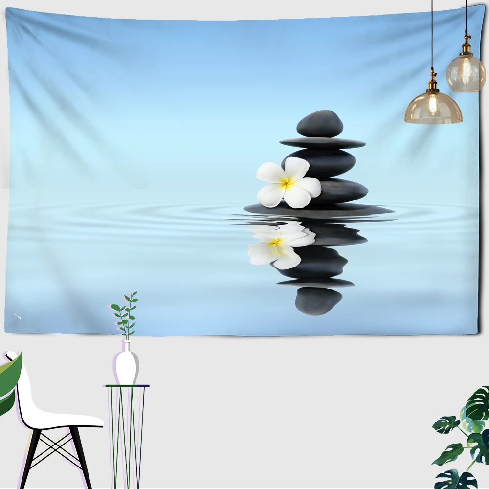 Tapestry Zen Garden Massage Stones and Water Lily Print Pattern Throw  Home Living Room Wall Decor