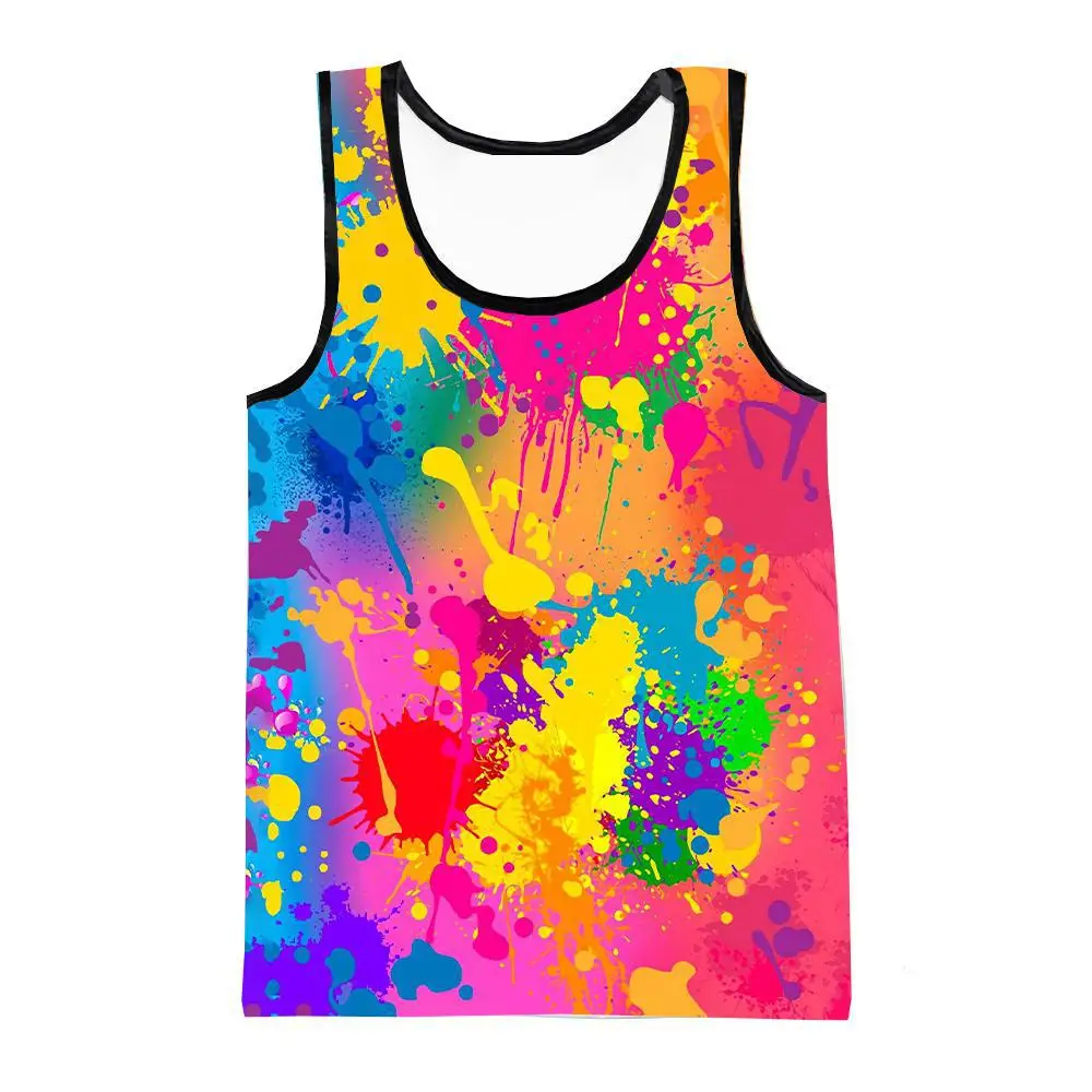 Hot Sale Rainbow Paint Splash 3d Printing Adult Mens Kids Summer Casual Sleeveless Tank Top Hip Hop Streetwear Cool T-shirt