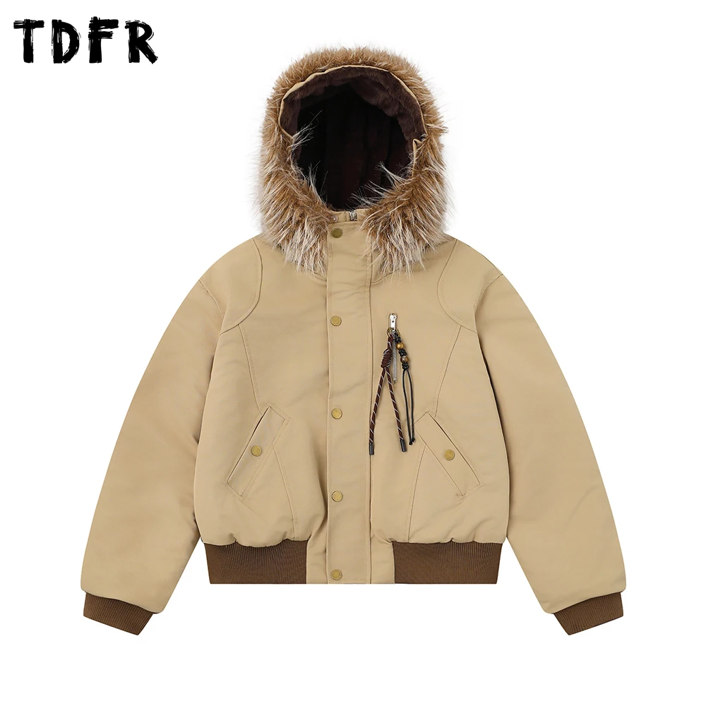 

Стеганая куртка с меховым воротником и капюшоном, мужская ретро повседневная осенне-зимняя стеганая куртка с толстыми плиссированными рукавами и длинными рукавами