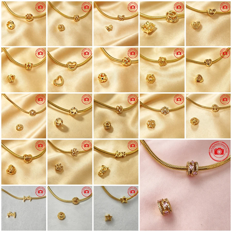 Golden Openwork Charm DIY Fine Jewelry Gift Family Tree Sun Stars & Moon Heart Padlock Infinity Knot Beads Fit Original Bracelet