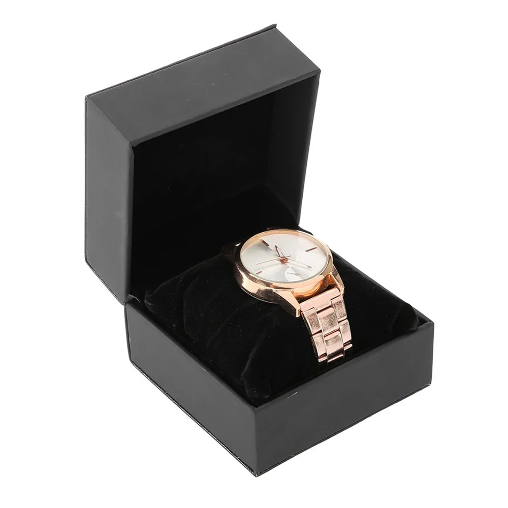 PU Leather Watch Holder Matte Black Cushion Included Wristwatch Display Case Removable Pillow Watch Display Case Present Storage