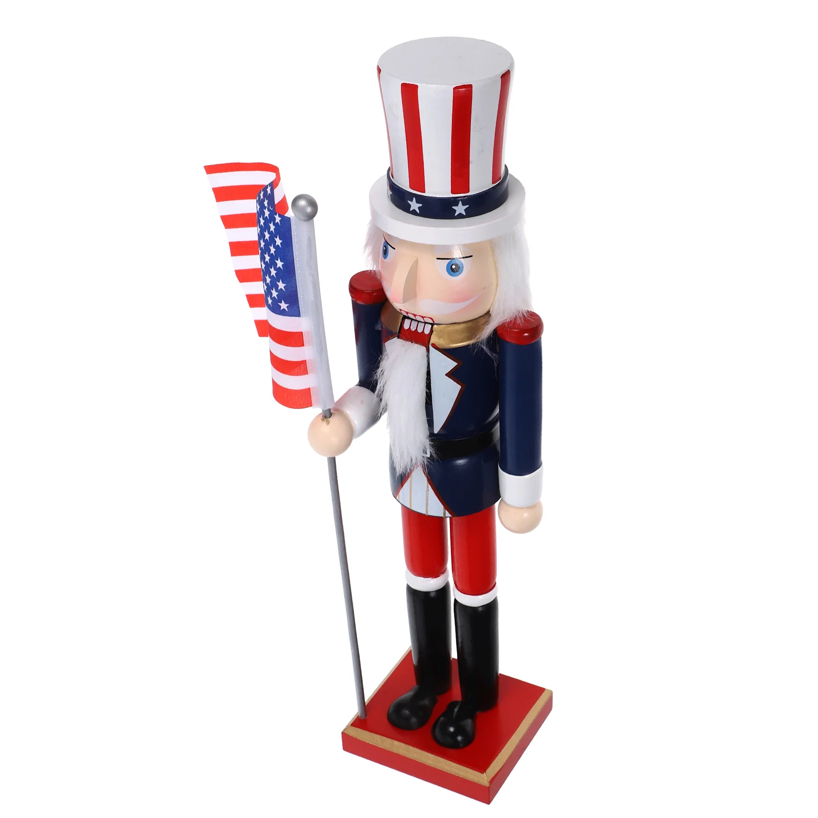 

38Cm Patriotic Wooden Nutcracker Uncle Soldier Statue 4Th Of July Tabletop Decoration For Independence Day Home Decor