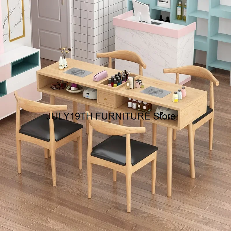 Salon Simple Nail Desk Wooden Nordic Receptionist Speciality Manicure Table Minimalist Vacuum Manicure Tafel Furniture HD50ZJ