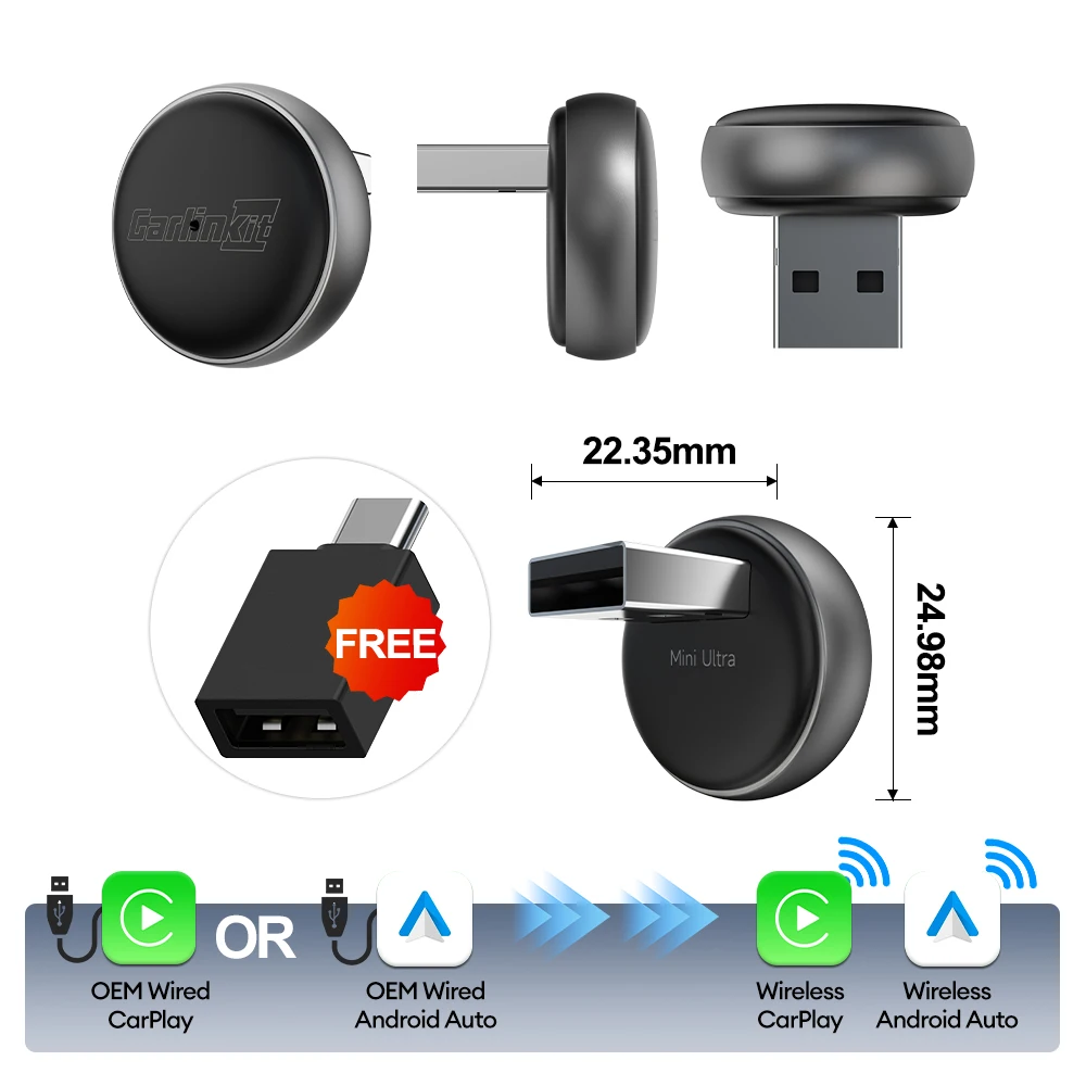 2 in 1 CarlinKit 5.0 Ultra Wireless CarPlay Android Auto Adapter 2026 Nieuwe 5G Wifi Draadloze Box voor Auto met Bedrade CarPlay IOS26