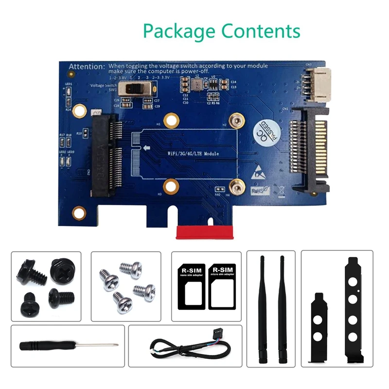 2 Antenna Mini PCI-E PCI Express To PCI-E 1X Adapter With SIM Card Slot For Wifi And 3G/4G/LTE Card