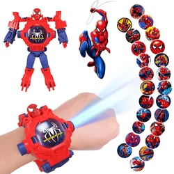 Kinderhorloges Spiderman 24 Projectiepatronen Speelgoed Voor Jongen Vervorming Robot Projectie Elektronische Klok Kids Kerstcadeau