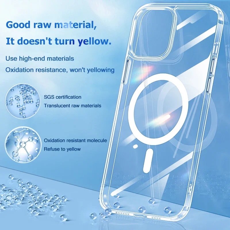 Für Magsafe Magnetische Hülle Für iPhone 16 15 11 13 12 14 Pro Max XR X XS 8 Plus Magnetische Drahtlose Lade Telefon Fällen Klare Abdeckung