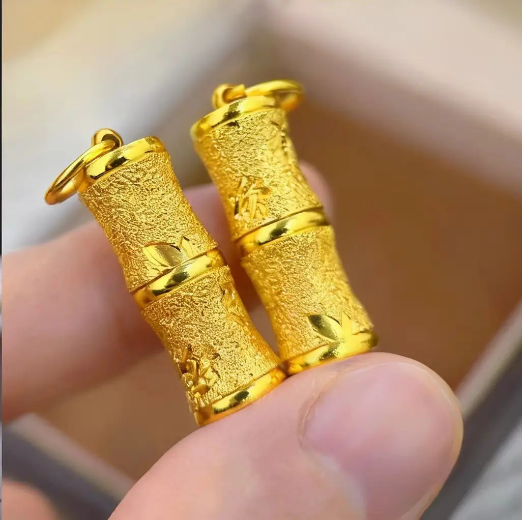 Bamboo Joint Cylinder Pendant Women's 24K Gold AU999 - Full bamboo joint texture, rich gold charm, spotlight of banquets