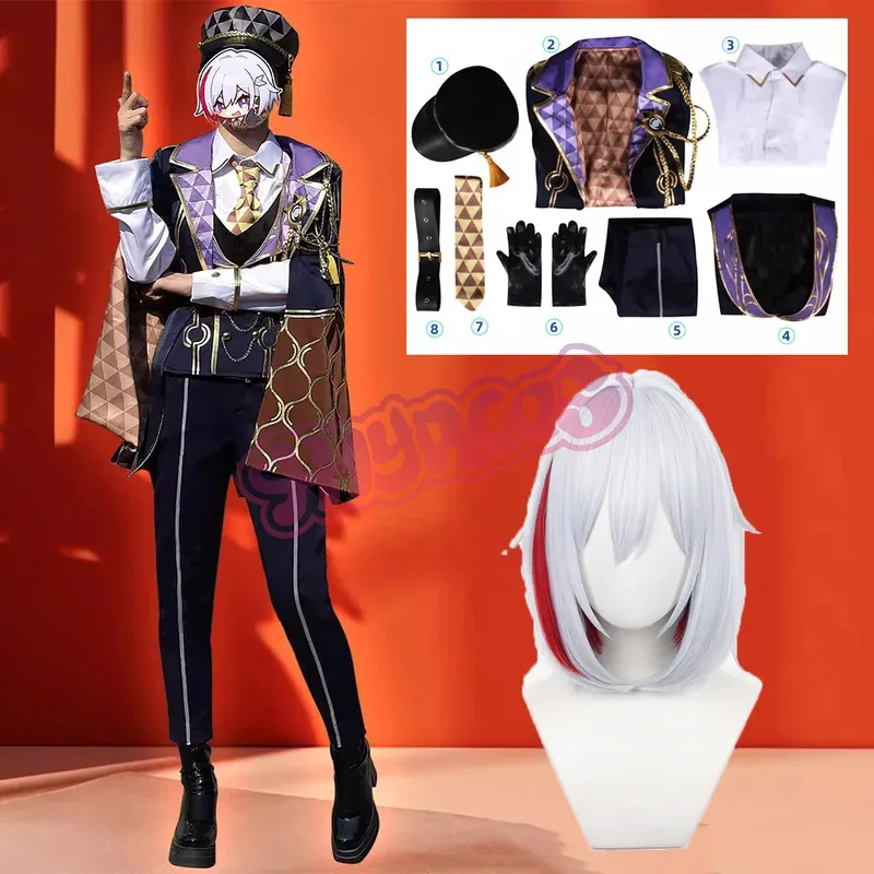 

Game Honkai Star Rail Cosplay Costume Ten Stonehearts Topaz Men Suit Halloween Party Uniform With Hat Wig Accessories goi/6