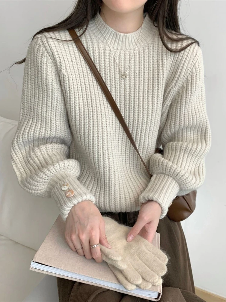 Herbst und Winter 2024 Neue Pullover Frauen Koreanische Mode Lose Verdickte Strickwaren Pullover Einfarbig Lange ärmeln Gestrickte Top