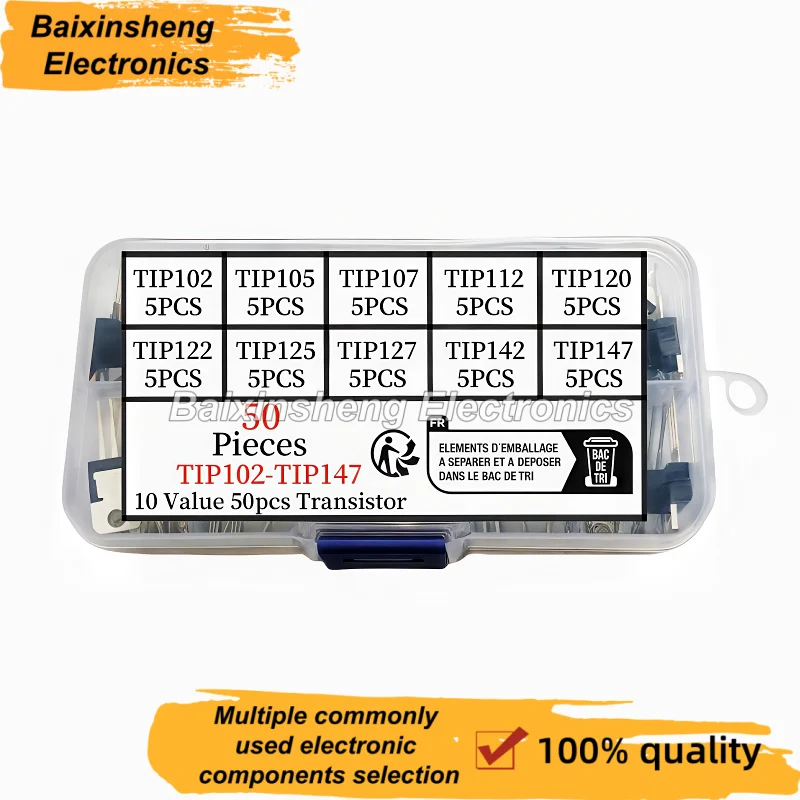 TIP Series Darlington Transistor Kit TIP102/105/107/112/122/125/127/142/147 TO220 Each 5Pcs Electronic Component Box