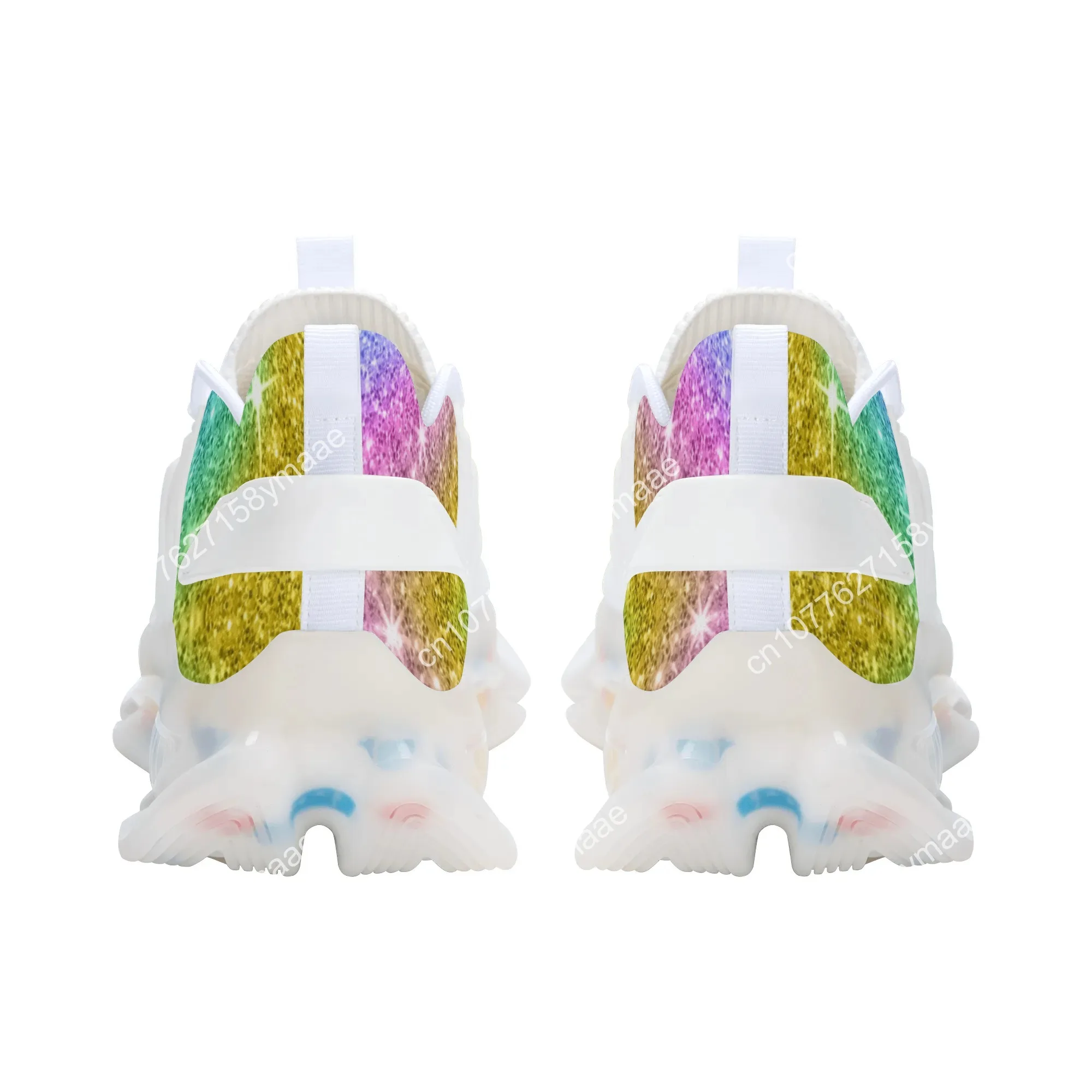 Colorful Rainbow Design Fashion Trainer Sneakers Lace-Up Basketball Shoe Men Women Teenager Breathable Mesh Casual Running Shoes