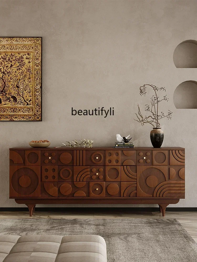 

CC Entrance solid wood carving flower living room home locker retro multi-purpose floor-to-ceiling wall cabinet