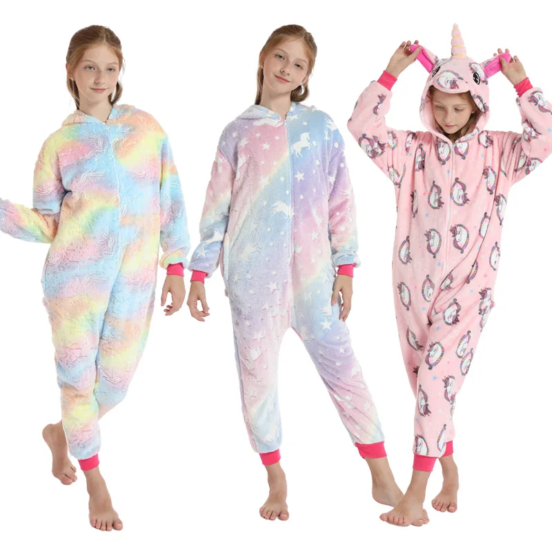 For Kids Winter Thicken Sleepwear Casual Oversized Onesies Loungewear Cosplay Warm Clothes Jumpsuit Flannel Kigurum Pajamas