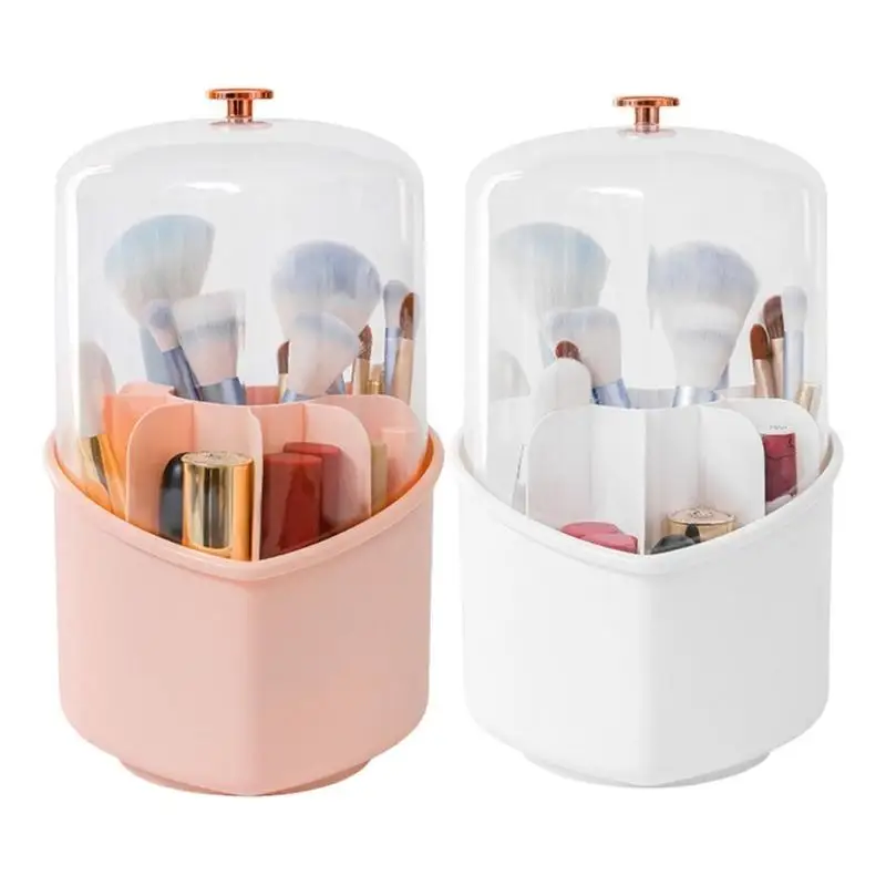 

G6KF Delicate Heart Makeup Brush Holder 360 Rotating Organizers with Clear Lid Makeup Holder for Vanity