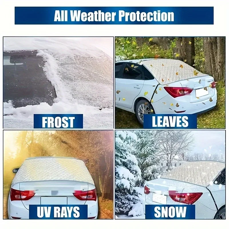 All-season car rear window snow/sun shade - stretch-fit, scratch-proof, with safety hooks, silver universal cover