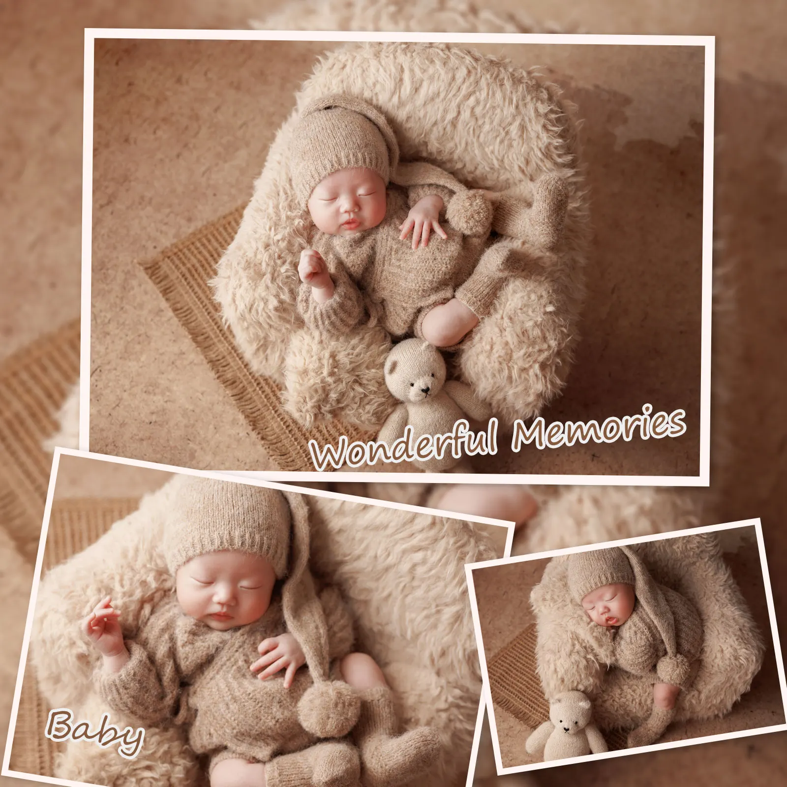 Accesorios de fotografía recién nacido de 0 a 1 mes, trajes tejidos con tema Ins con gorro de noche a juego y osito de peluche para accesorios de fotografía de bebé