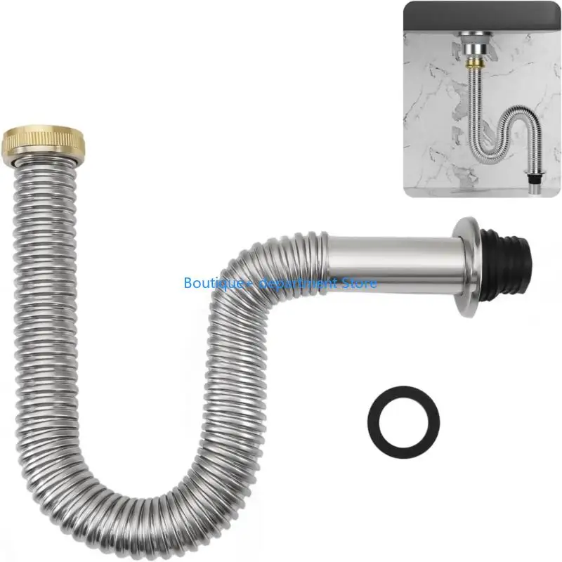 E1PD Flexible Stainless Steel Drain Hose For Sink Bathtubs With Anti Leak Sealing Bathtubs Shower Drain Pipe