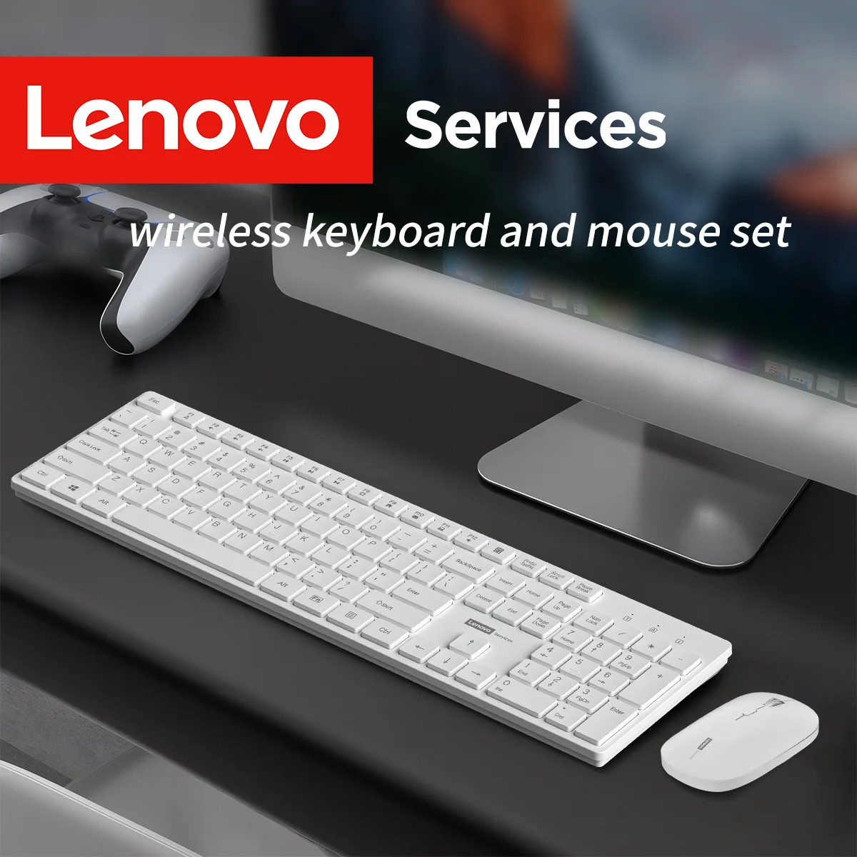 Lenovo KN220 2.4G Wireless Keyboard & Mouse Combo, Silent Typing Ergonomic Design 104 Keys Keyboard for Office Home Use