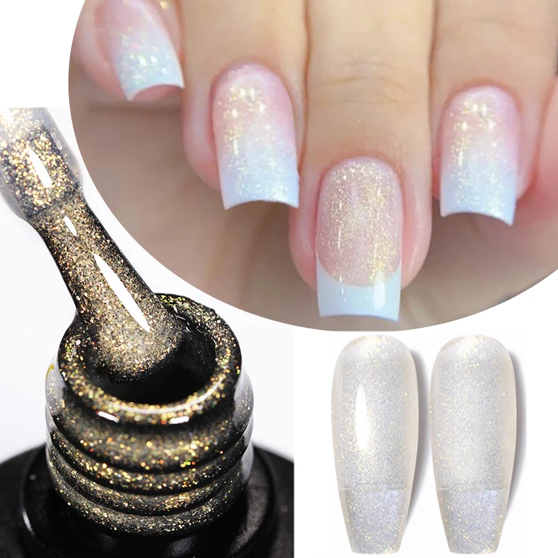 UR SUGAR 7.5ml Gold Glitter เลเซอร์เล็บเจลกึ่งถาวร Soak Off UV LED เล็บ Base Top Coat เจลเล็บ