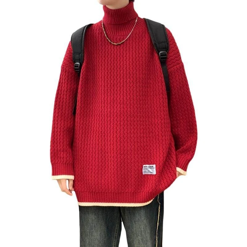 

New Winter Fleece Turtleneck Sweater Men Warm Knit Pullovers Mens Casual Knitted Sweaters Solid Color Turtleneck Knitwear Man